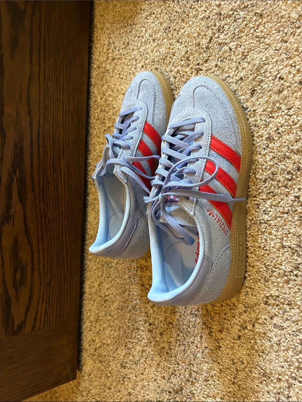 adidas Light Blue Suede Sneakers with Red Stripes